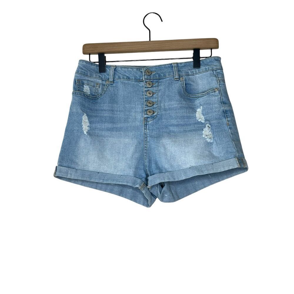 Love Tree Womens Size L High Waist Button Flay Cuffed Denim Jeans Shorts